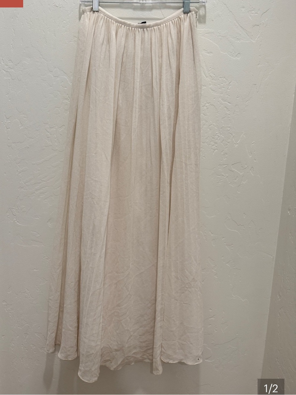 Theory silk chiffon Cream Maxi Skirt with Gathered Waist light pleats